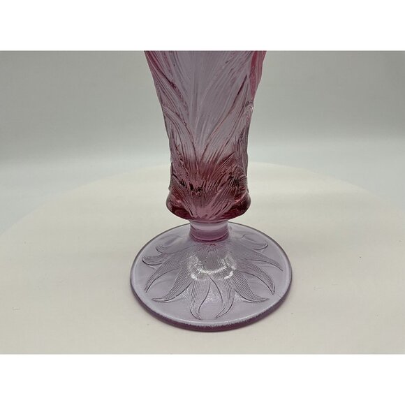 FENTON Vtg  Daffidil Floral Vase w/ Ruffled Edge & Footed Rose Pink Unique Color - Picture 11 of 16